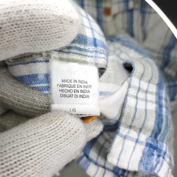 Lucky Brand Button Shirt Men Large White Blue California Fit Plaid 100% Linen - Picture 4 of 9